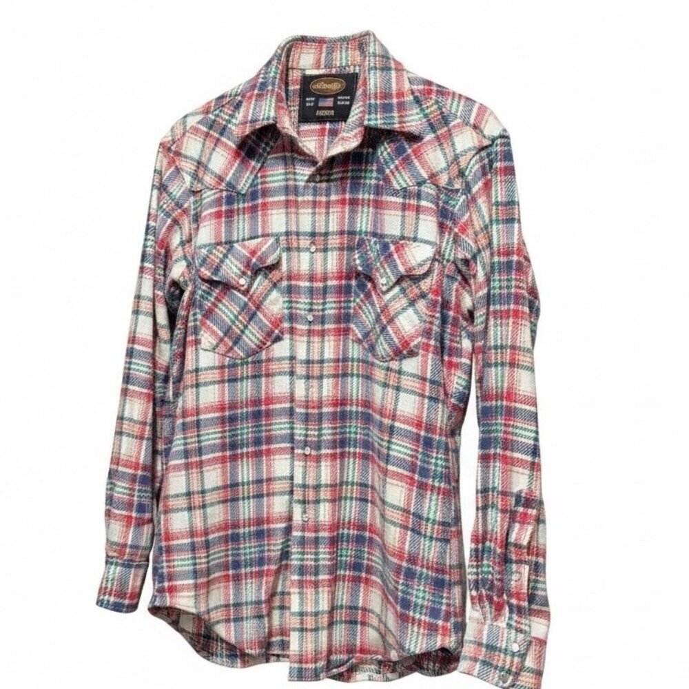 Whiteknuckler Brand Mens Size Medium Heavy Weight Rainbow Plaid Pearl Snap Shirt